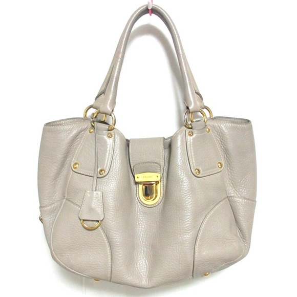 PRADA Beige Leather Triangle Tote Bag